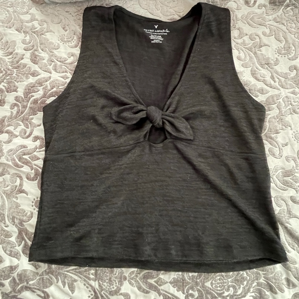 Barley worn American Eagle Outfitters black tank top with front tie detail